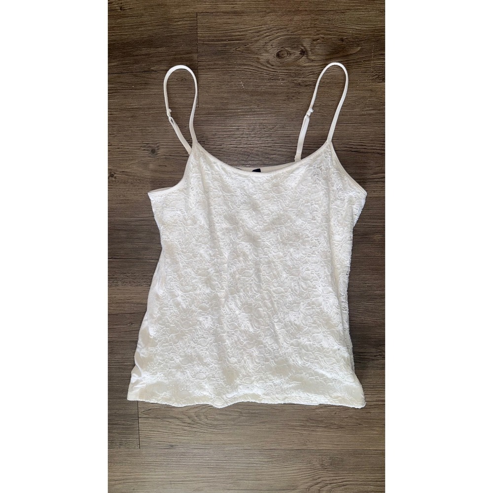 Style & Co Womens White Lace Front Camisole Adjustable Straps Tank Top Large